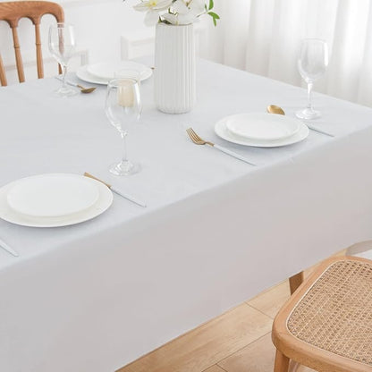NLMUVW Vinyl Tablecloth with Flannel Backing 100% Waterproof Rectangle PVC Table Cloth Oil Proof Wipe Clean Table Cover for Dining Party Camping Outdoor, White, 60 X 102 Inch