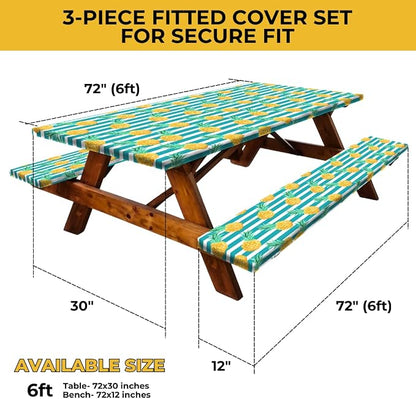 6ft Polyester Picnic Table Cover with Bench Covers Tablecloth Pineapple | Polyester Picnic Table Cover Windproof & Waterproof, Perfect for Camping Gifts & RV Essentials, Cool Camping Gadgets with bag