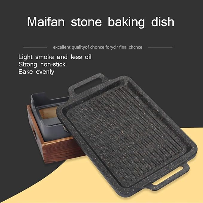 BBQ Barbeque Barbecue Grill,BBQ,Household Smoke-Free Korean Iron Plate Grill,Solid Alcohol Charcoal Grill,Indoor and Outdoor (Size : 27cm*20cm)