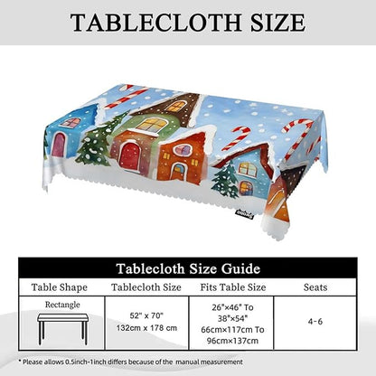 Swono Christmas House Table Cloth Winter Village Snow Xmas Candy Cane Colorful Rectangle Tablecloth Picnic Tablecloth BBQ Table Cloths Polyester for Kitchen 50x72 Inch