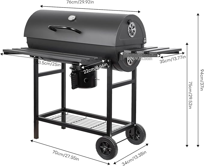 Charcoal Grill: Charcoal Barrel Grill - Large Portable Outdoor Grill with Double Wheel Design, Suitable for Outdoor, Backyard, and Camping Use (Larger)