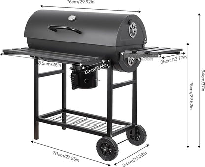 Charcoal Grill: Charcoal Barrel Grill - Large Portable Outdoor Grill with Double Wheel Design, Suitable for Outdoor, Backyard, and Camping Use (Larger)