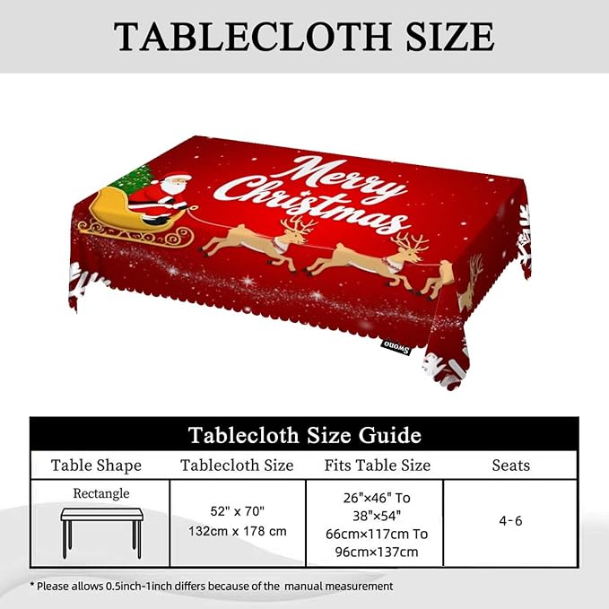 Swono Santa Claus 52"X70" Oblong Table Cloth Christmas Santa On Sleigh Snowflakes Wrinkle Free Table Cover Farmhouse Tablecloth for Home Restaurant Picnic Indoor Outdoor Dining, Red