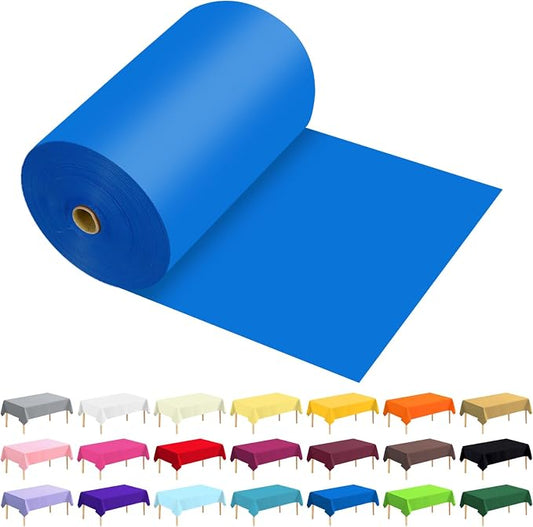 54 Inch X 600 Feet Plastic Table Cover Roll Premium Disposable Plastic Tablecloth for All Type/Shape Tables | Picnic, Party, Banquet, Birthdays, Weddings (Blue, 54 Inch X 600 Feet)