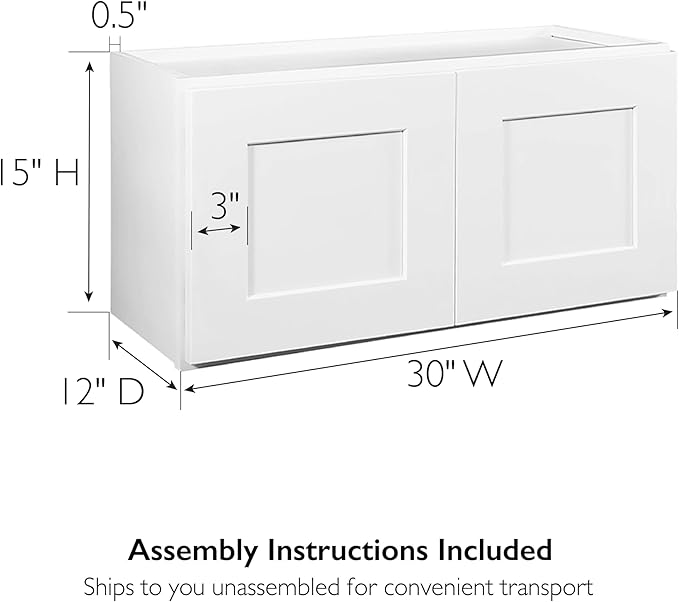 Design House Brookings Shaker Unassembled Bridge Wall Kitchen Cabinet W3015, 30 W x 12 D x 15 H, Painted White with Sherwin Williams®, Solid Wood, 561639