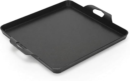 Cast Iron Square Griddle Pan, 13" x 11.5" Flat Top Griddle Plate, 11.5" Cooking Surface for Gas Stove, Camp Stove and Grill