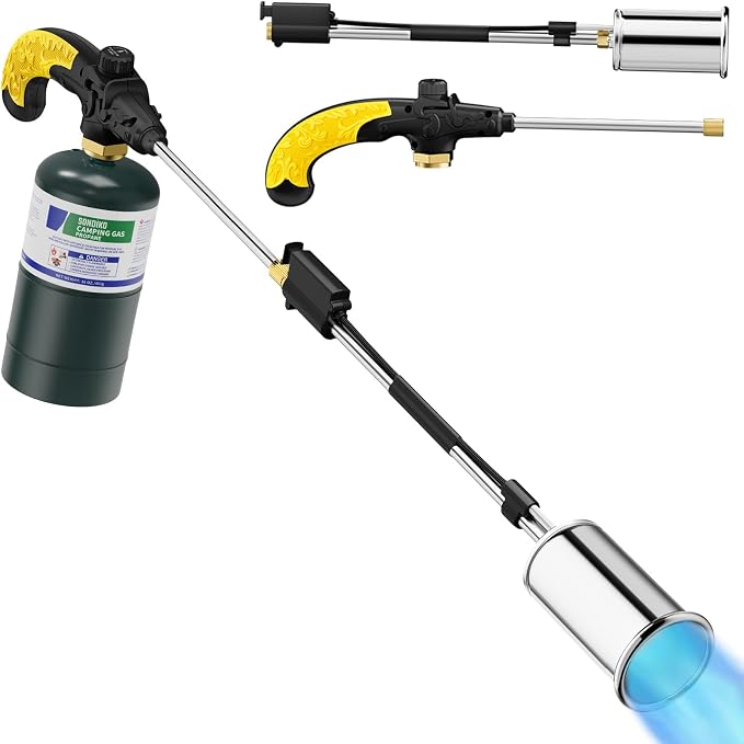 Sondiko Big Flame Propane Torch Head Kit, Weed Torch, Heavy Duty Blow Torch Detachable Propane Weed Torch with High Output for Garden Stumps Wood Ice Snow Roofing(Black & Yellow)