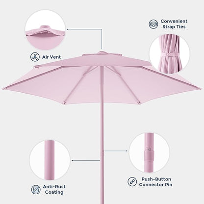 HOMSHADE 7.5ft Outdoor 1S Push-Up Patio Umbrella - Market Table Pool Deck Umbrella UPF50+ UV Protection with 6 Sturdy Ribs for Balcony, Garden, Lawn, Backyard (Light Pink)