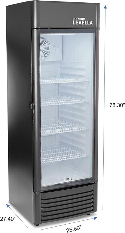 PremiumLevella PRF1557DX Glass Door Display Refrigerator 15.5 cu ft Commercial Beverage Cooler Merchandiser With Customizable Lightbox - Black