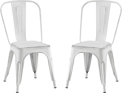 AC Pacific Stackable Metal Dining Chairs Set of 2 for Indoor and Outdoor Use, Durable Stacking Seat, Farmhouse Kitchen, Bar, Patio, Bistro, Cafe, Industrial Style, 2pcs, Sanded Matte White