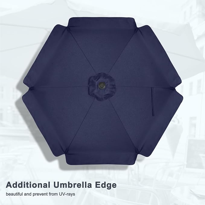 MASTERCANOPY 7.5ft Patio Umbrella with Valance, Crank & Tilt, Navy Blue | 6 ribs, UV/fade-resist, waterproof, vent, for garden/deck/yard/pool
