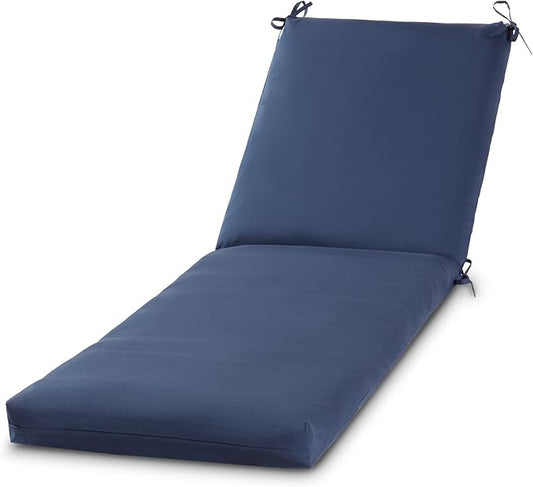 Modern Outdoor Chaise Lounge Cushion with Ties – Durable Polyester Fabric, Channel-Filled Polyfiber Insert, Removable Zippered Cover, Navy
