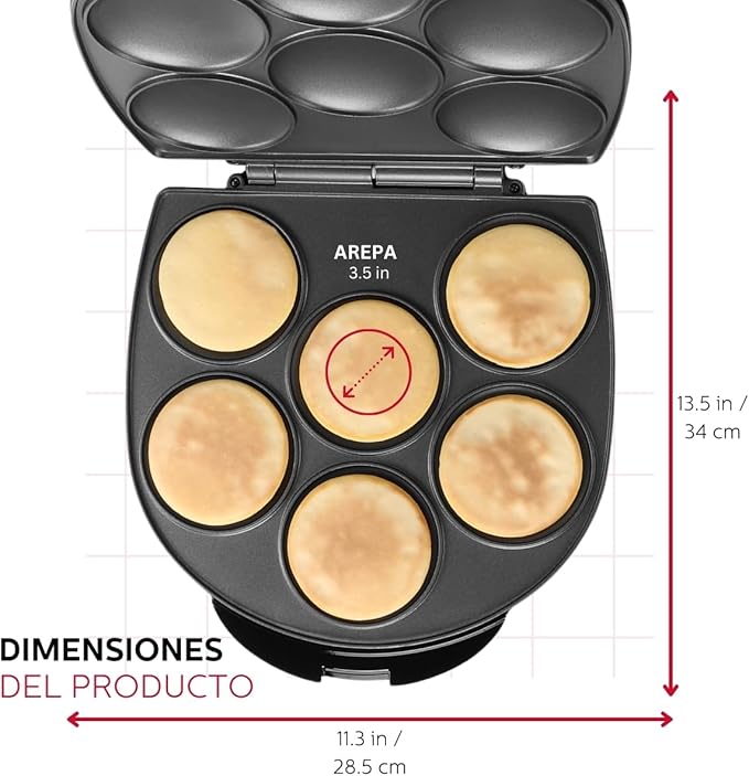 Holstein Housewares Non-Stick 6-Section Multi-Food Maker - Arepas, Mini Pancakes, Corncakes and More - Black,12 Inch