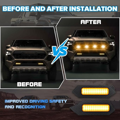 4PCS Grill Light Fit for Tacoma TRD Sport/Off-Road/Prerunner 2024-2026 | with Fuse Adaptor, with 4-in-1 Wire Harness, LED Grille Light Bar Compatible with Tacoma 4th Gen, Amber