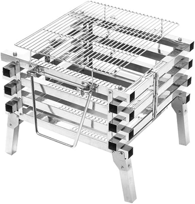 Portable Charcoal Grill for Camping BBQ, Stainless Steel Folding Outdoor Barbecue Grill, Compact Wood Fire Bonfire Stove with Anti-Scalding Handle, Easy Setup Camping Grill for Patio Garden,A-1