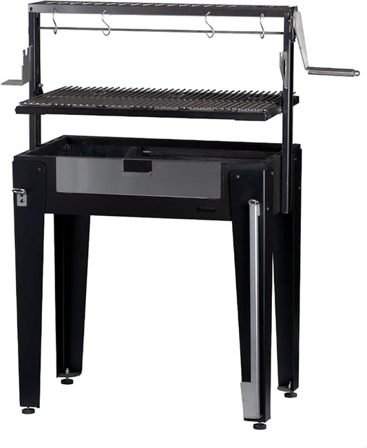 Charcoal Grill Maiten - Freestanding Santa Maria Barbecue, Adjustable Height, Detachable Front Cover, 22 lbs Capacity - Ideal for Camping
