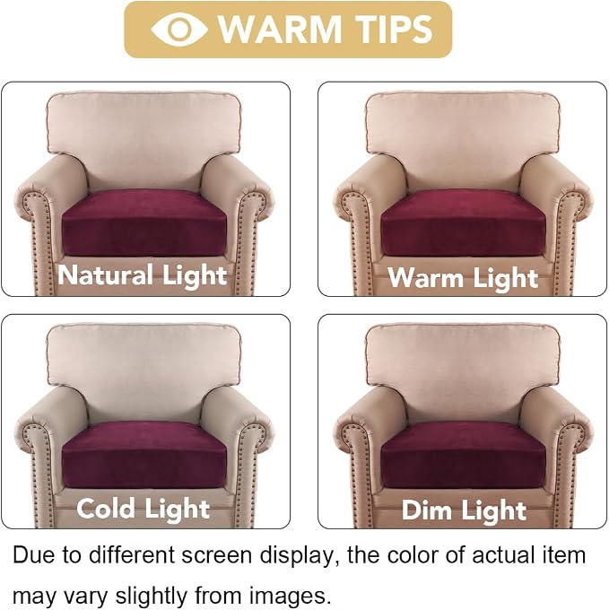 H.VERSAILTEX Velvet Stretch Couch Cushion Cover Plush Cushion Slipcover for Chair Cushion Furniture Protector Seat Cushion Sofa Cover (1 Piece Armchair Cushion Covers, Burgundy)
