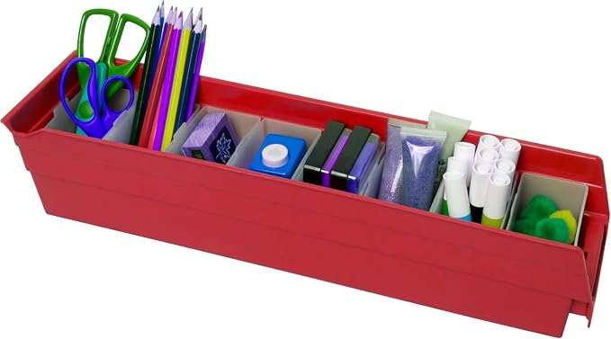 Akro-Mils 30128 Heavy Duty Plastic Shelf Bins, 18"x 4"x 4", Red, 12-Pack | Heavy Duty Nesting Storage Bins for Garage, Closet, Refrigerator, Kitchen, Cabinet, Drawer Organization, Pantry Organization
