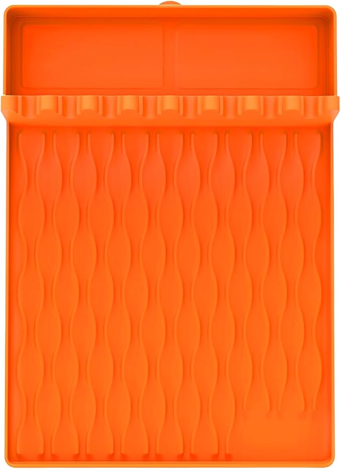 Silicone BBQ Tool Mat, Outdoor BBQ Grill Mat with Drip Mat with Seasoning Bottle Holder, BBQ Accessory Side Rack Mat, BBQ Tool Tray, 15.98"*11.5" (Orange 2pcs)
