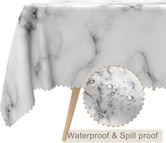 70x108inches White Marble Tablecloth Black Grey Marbling Granite Surface Texture Decorative Table Cloth Waterproof Stain & Wrinkle Resistant Table Cover for Kitchen Dinning Party Supplies