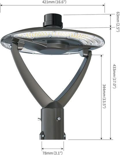 LED Post Top Light UL 5.1 13000lumens,100W/80/60 and 3000K-4000K-5000K Adjustable AC100-277V,Outdoor Pole Lights with Photocell IP65 Waterproof Post LED Fixture Bronze Color for Garden Yard Street