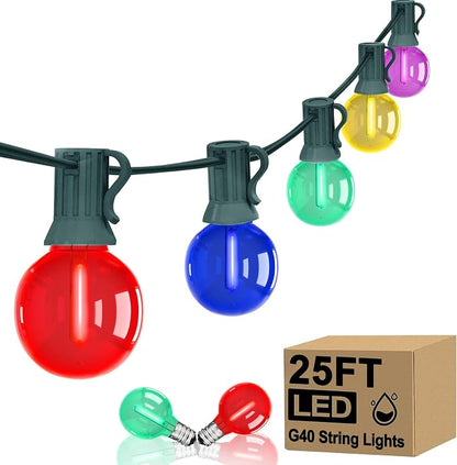 G40 LED Globe Christmas String Lights, 50Ft Multicolor Christmas Decorations Lights Shatterproof with 27 LED Colorful Bulbs, Hanging Patio Lights for Backyard Porch Xmas Tree Party Roofline Garden