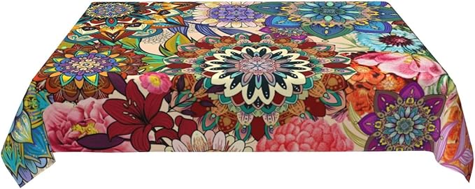 Rectangle 54"x72" Boho Floral Table Cloth, Colorful Flowers Tablecloth Oil-Proof Waterproof Kitchen Dining Room Decorative Table Cover for Party Birthday Outdoor Indoor