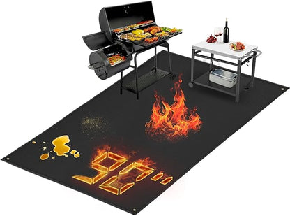 90" x 48" Extra Large Grill Mat - Grill Matt for Outdoor Grill Deck Protector Compatible with Blackstone Griddle, Charcoal Grills & Gas Grills, Fireproof Grill Pads & Floor Mats, Black
