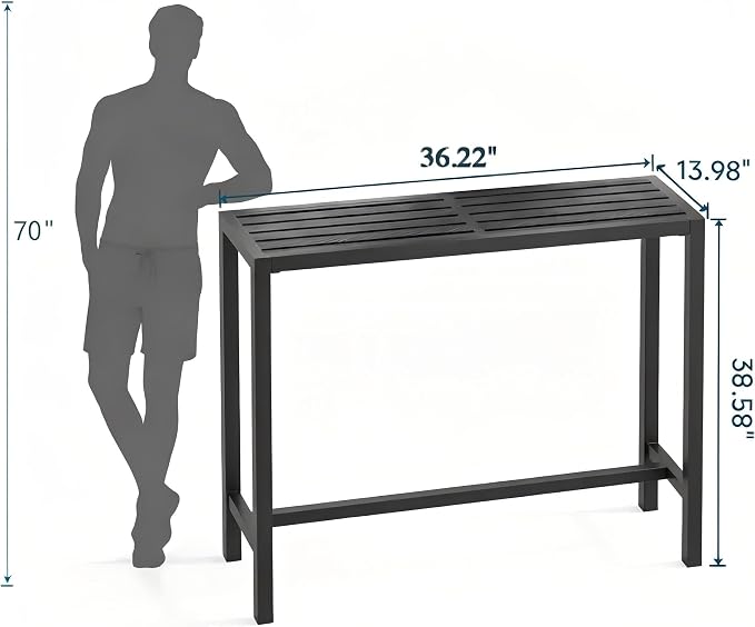36" Outdoor Bar Height Table, Black Metal Frame with HDPE Top | Carbon steel frame, 400lbs Capacity. UV-Resistant, Easy Assembly, Adjustable Feet, for patio, hot tub, balcony, indoor