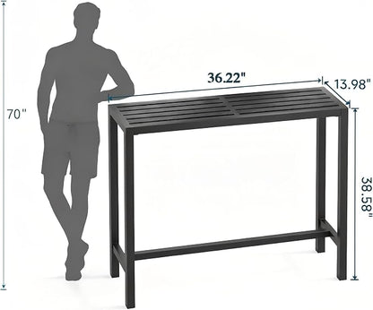 36" Outdoor Bar Height Table, Black Metal Frame with HDPE Top | Carbon steel frame, 400lbs Capacity. UV-Resistant, Easy Assembly, Adjustable Feet, for patio, hot tub, balcony, indoor