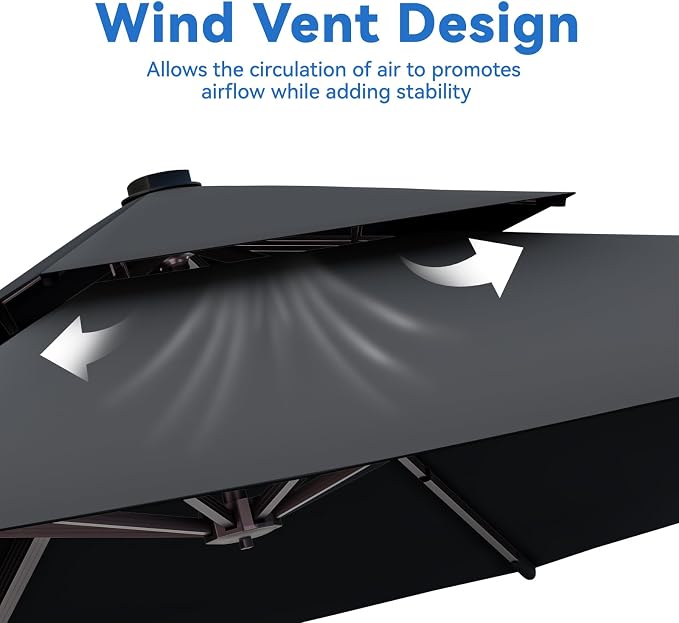 10x13FT Cantilever Outdoor Patio Umbrellas，Double Top Large Rectangle Umbrella Heavy Duty 360°Rotation Offset Outdoor Sun Shade Umbrella for Garden Deck Pool Backyard Patio, Black