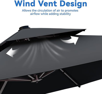 10x13FT Black Cantilever Outdoor Patio Umbrella with Base, Large Rectangular Offset Design, Double Top Heavy Duty Aluminum Frame & 360° Rotation for Pool Garden Deck Backyard