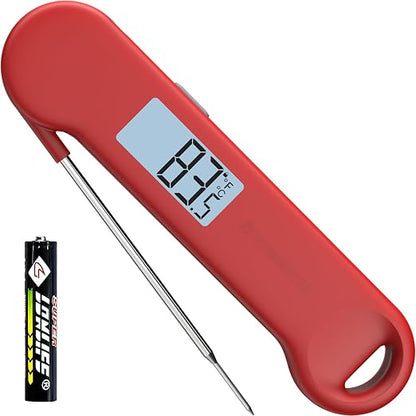 0.5 Sec Instant Read Grill Meat Thermometer Digital Food Cooking BBQ, Red | ±0.5°F Precision, Auto Flip Digital LCD Display, Ideal For Meat, Candy, Grill, BBQ, Food Thermometer for Kitchen Gadgets