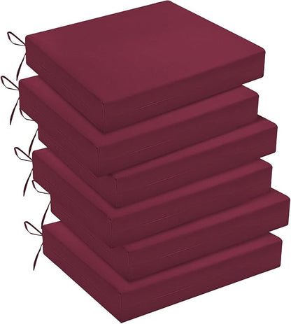 downluxe Outdoor Chair Cushions Set of 6 for Patio Furniture, Water-Resistant Square Corner Patio Chair Cushions with Ties, High Density Foam Outdoor Seat Cushion, 18.5" X 16" X 3", Burgundy