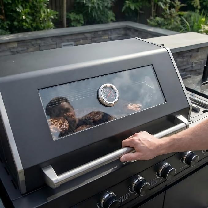 85 Inch Outdoor Kitchen Island, 4-Burner 72000 BTU Propane Gas Outdoor Kitchen Bar Barbecue Island Grill with Side/Rear Burners, With Refrigerator and Sink, Rotisserie, Granite Countertops, Storage