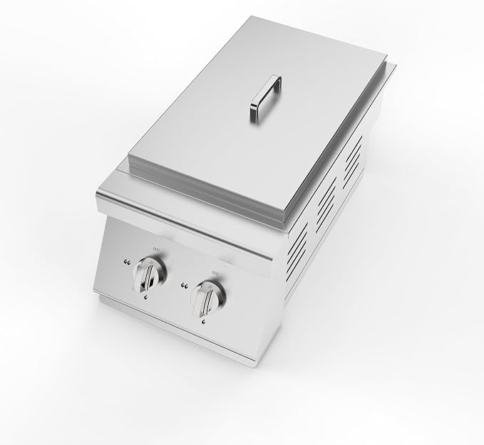 Stainless Steel Outdoor Stove – 2 x 15,000 BTU Side Burner for Outdoor Kitchen,Comes with Propane Stove Lid,convertible to Natural Gas.Portable Cooktop with Built-in Double Burners for BBQ Island.
