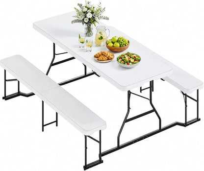 YITAHOME 6ft Folding Picnic Table with Benches | Heavy Duty 6 ft Picnic Tables for Outdoors, Portable Outdoor Table with Center Lock & Non-Slip Feet for Backyard, Camping