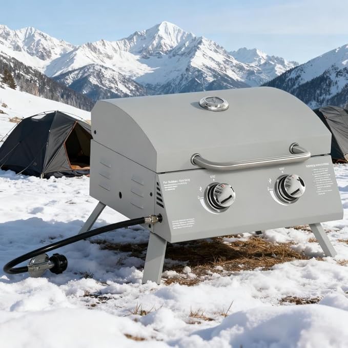 21.75" Portable Charcoal BBQ Grill with 2 Burners for Camping