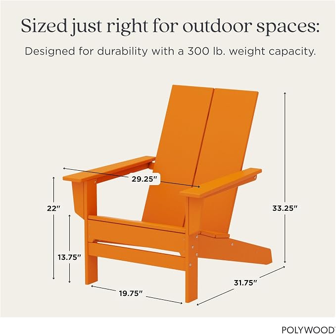 POLYWOOD Contemporary Modern Oversized Adirondack Chair in Tangerine