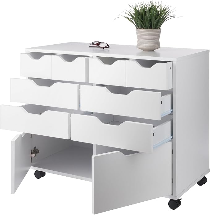 Winsome Halifax Tall Mobile Storage Cabinet, White, 2 Door 4 Drawer | Stylish & Functional Home Storage Cabinet for Filing, Kitchen Organization, Moveable Furniture for Office, Apartments