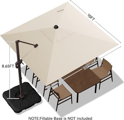 10x10FT Cantilever Outdoor Umbrella, 360° Rotating Large Offset Square Patio Umbrella, Ideal for Garden Backyard Deck Courtyard, Beige