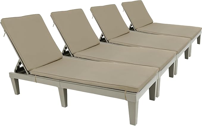 YITAHOME Chaise Lounge Chairs for Outside with Cushion & Adjustable Backrest, Sturdy Loungers for Patio Poolside, Easy Assembly & Waterproof & Lightweight with 265lbs Weight Capacity, Set of 4, Taupe