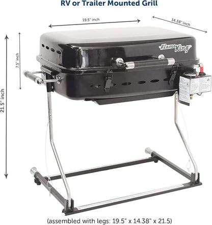 Flame King - YSNHT500 RV Or Trailer Mounted BBQ - Motorhome Gas Grill - 214 Sq Inch Cooking Surface - Adjustable Flame Controller, Black