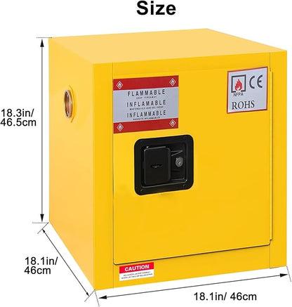 Hazardous Flammable Storage Safety Cabinet 18"x18"x18" Fire Proof Safe | 4 Gal Industry Locker, 3-Point Locking, Double-Wall Steel, Dual Locks, OSHA Compliant, For Gasoline Liquid Fuel Chemical