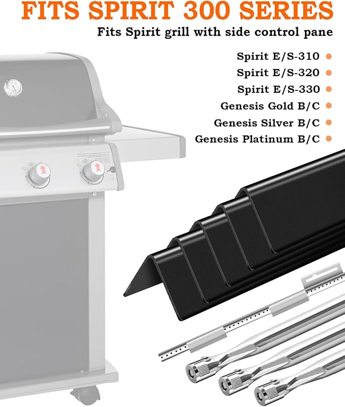 7536 7508 Flavorizer Bars 22.5" and Grill Burner Replacement for Weber Genesis Silver Gold B C Grill Parts, Spirit 300 320 330 700 S310 E310 Grill Parts, Burner Tube Set for Grills Weber 900