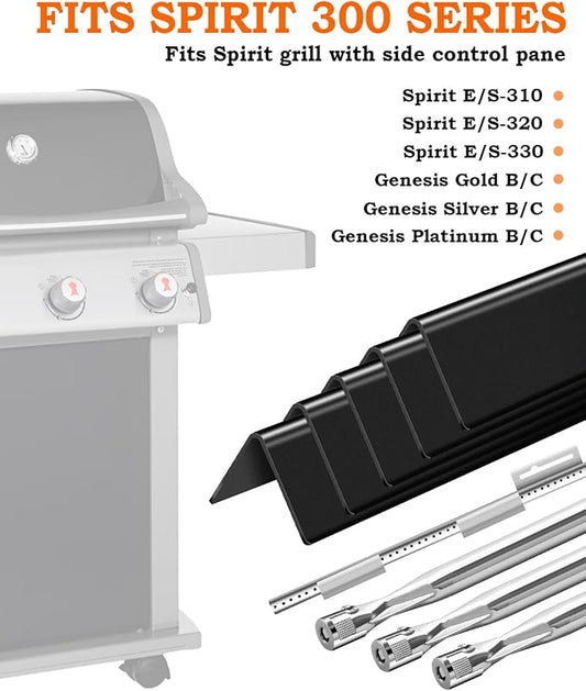7536 7508 Flavorizer Bars 22.5" and Grill Burner Replacement for Weber Genesis Silver Gold B C Grill Parts, Spirit 300 320 330 700 S310 E310 Grill Parts, Burner Tube Set for Grills Weber 900