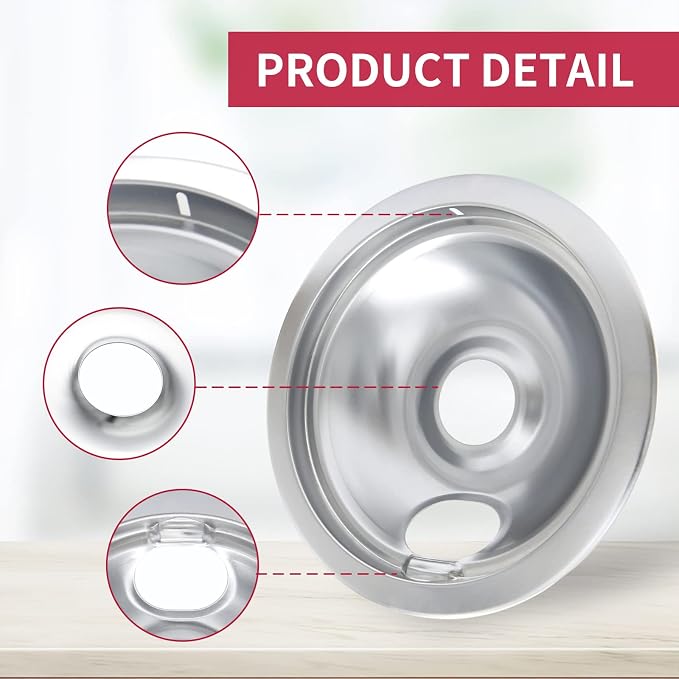 316048413 and 316048414 Stove Burner Drip Pans for Electric Stove Top - Perfectly Fit Frigidaire Kenmore Electric Range -Thickening to Prevent Bending and Rust - Include 2 x 6 in, 2 x 8 in