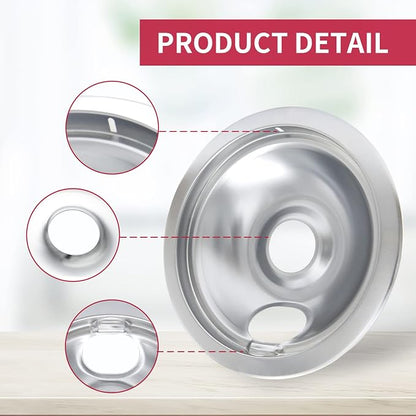 316048413 and 316048414 Stove Burner Drip Pans for Electric Stove Top - Perfectly Fit Frigidaire Kenmore Electric Range -Thickening to Prevent Bending and Rust - Include 2 x 6 in, 2 x 8 in