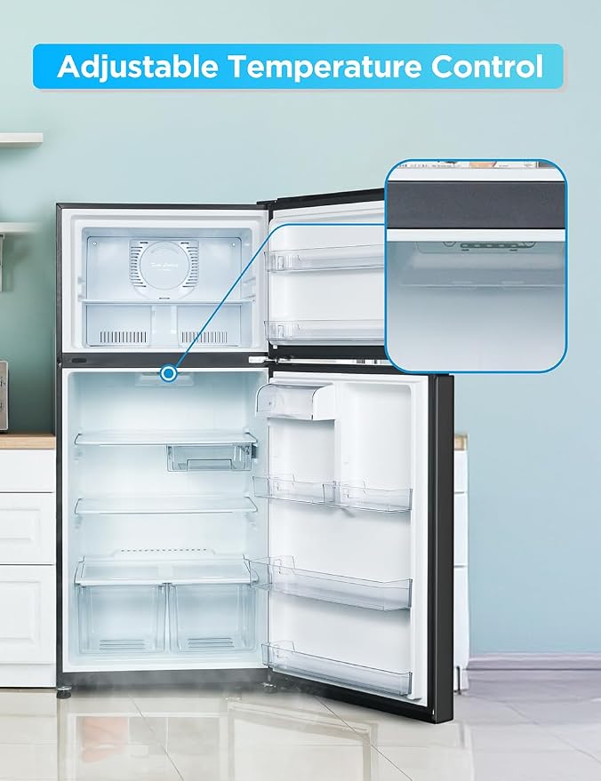 Commercial Cool 18 Cu. Ft. Top Mount Refrigerator with Freezer, 2-Door Refrigerator with Top Freezer and Adjustable Temperature Control, Ice Maker Ready, Energy Star Certified, Black | 2-Door Refrigerator with Top Freezer, Adjustable Temperature Contro...