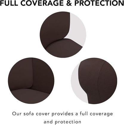 PureFit Super Stretch Sofa Slipcover – Spandex Non Slip Soft Couch Sofa Cover, Washable Furniture Protector with Non Skid Foam and Elastic Bottom for Kids, Pets (Oversized Loveseat, Chocolate)